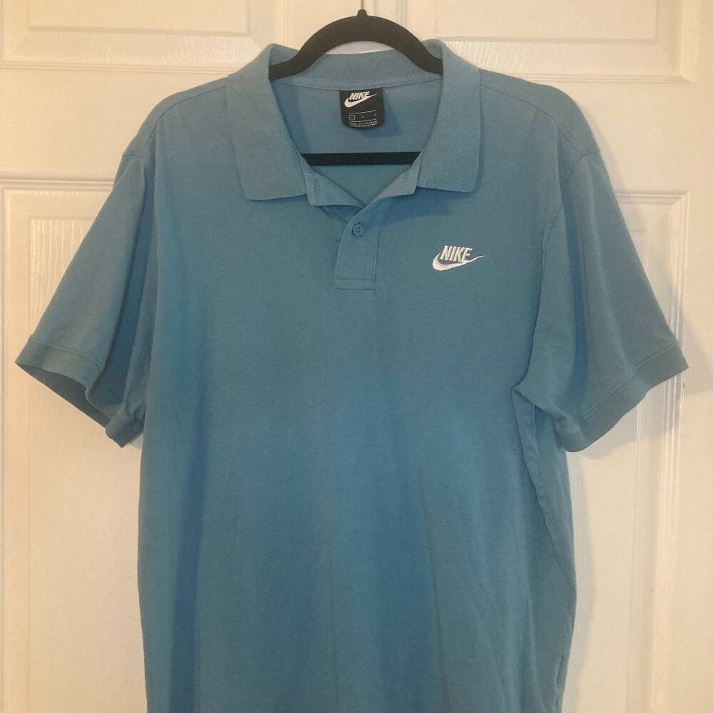 Nike Men's Light Blue Sportswear Polo - White Embroidered Logo - Size L